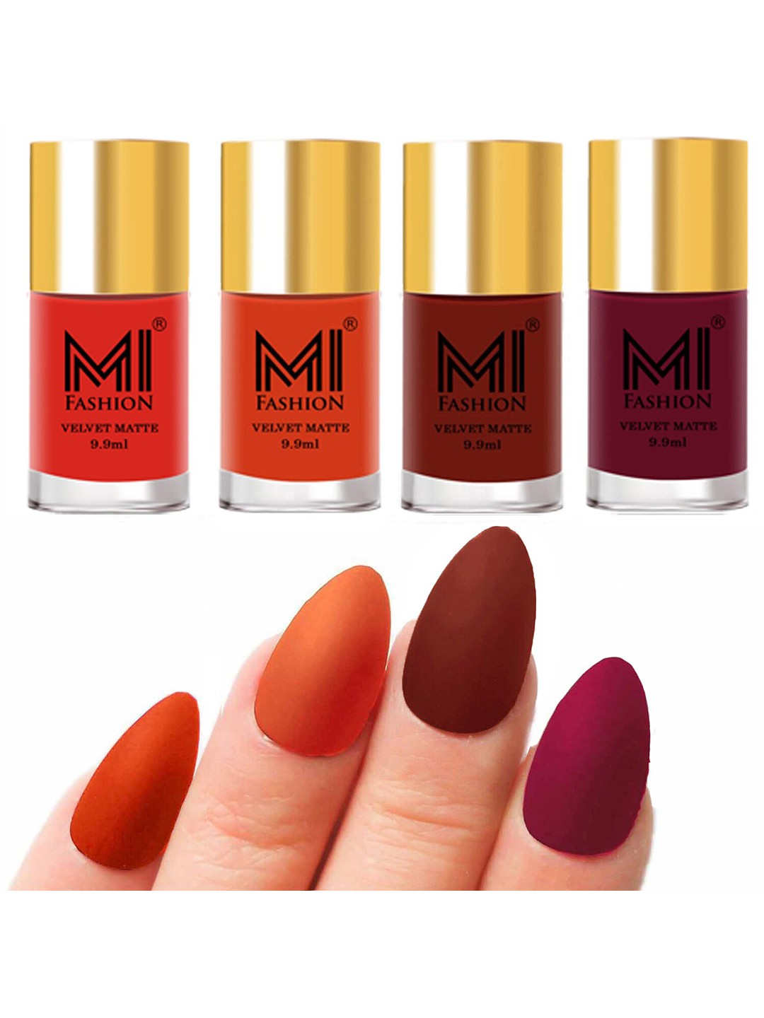 

MI FASHION Set Of 4 Velvet Matte Long Lasting Nail Polish- 9.9 ml Each, Orange