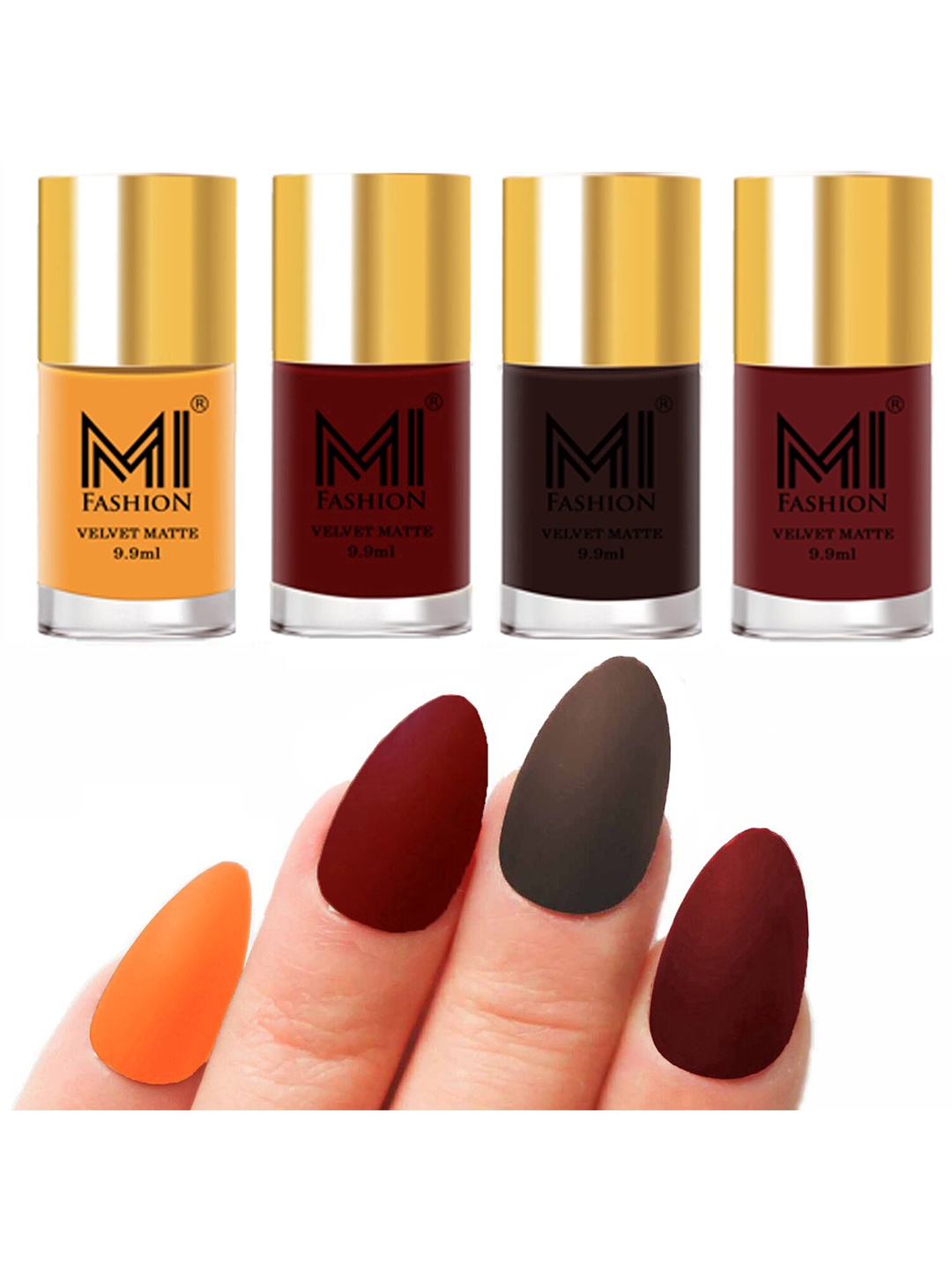 

MI FASHION Set Of 4 Velvet Matte Long Lasting Nail Polish- 9.9 ml Each, Orange