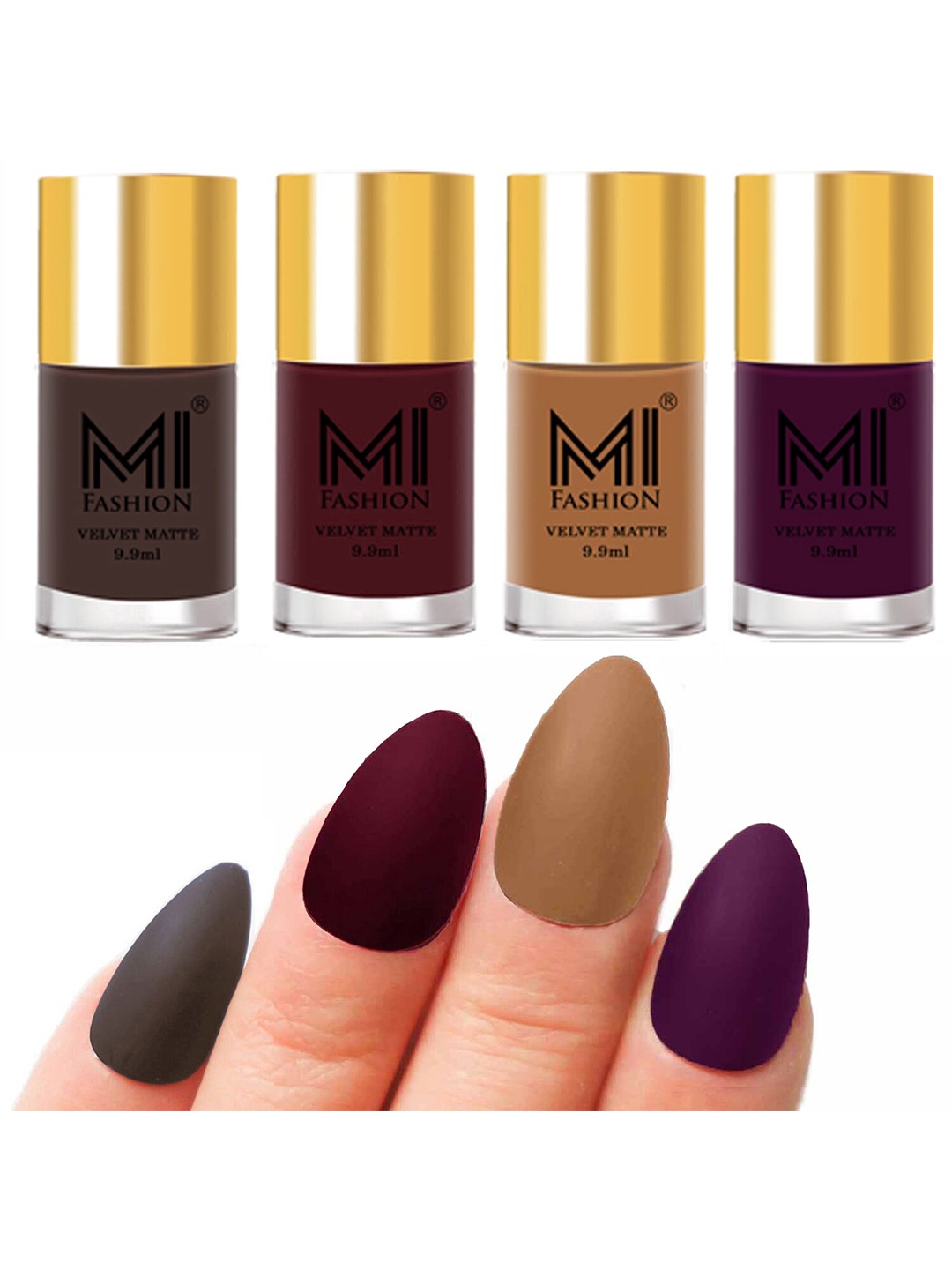 

MI FASHION Set Of 4 Velvet Matte Long Lasting Nail Polish- 9.9 ml Each, Purple