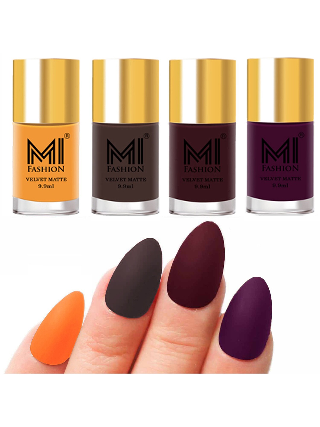 

MI FASHION Set Of 4 Velvet Matte Long Lasting Nail Polish- 9.9 ml Each, Orange