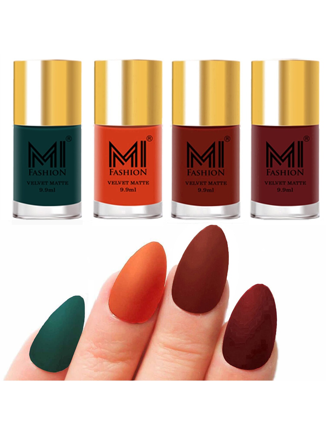 

MI FASHION Set Of 4 Velvet Matte Long Lasting Nail Polish- 9.9 ml Each, Orange