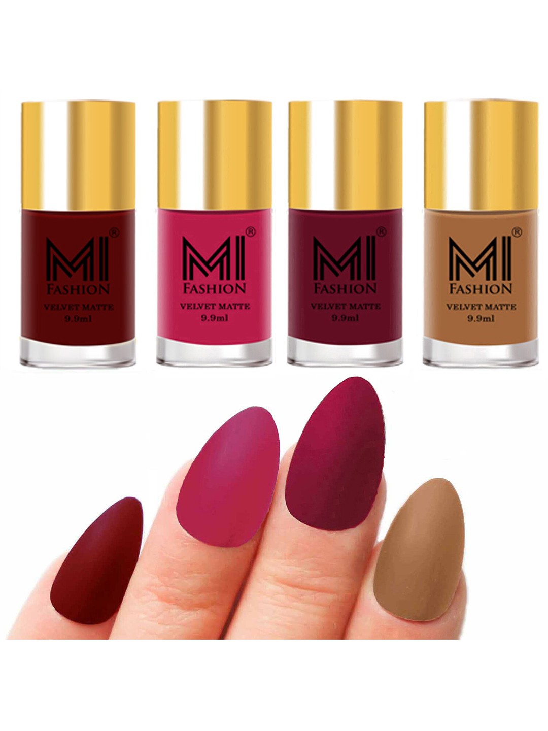 

MI FASHION Set Of 4 Velvet Matte Long Lasting Nail Polish- 9.9 ml Each, Pink