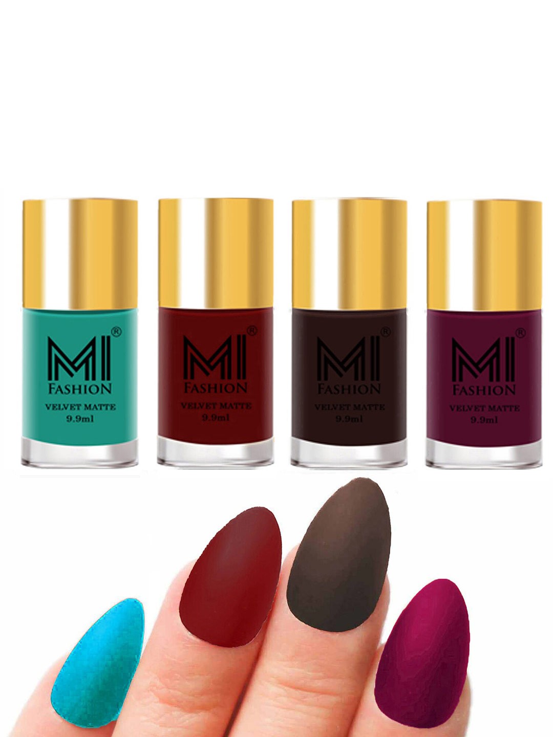 

MI FASHION Set Of 4 Velvet Matte Long Lasting Nail Polish- 9.9 ml Each, Blue