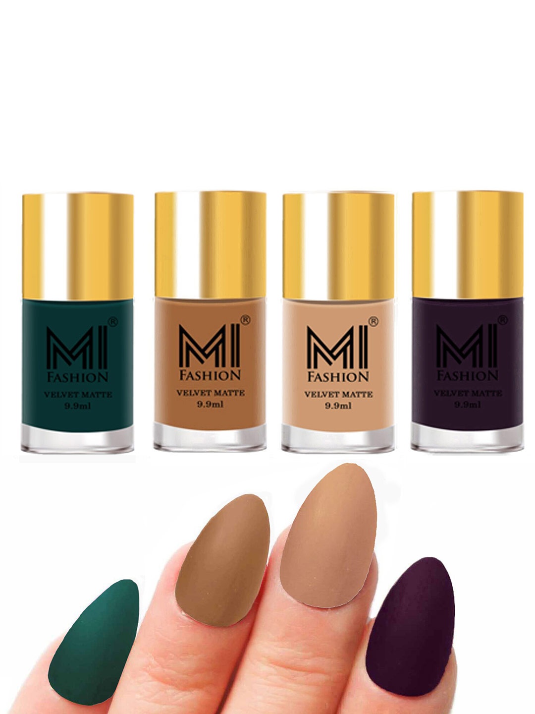 

MI FASHION Set Of 4 Velvet Matte Long Lasting Nail Polish- 9.9 ml Each, Green