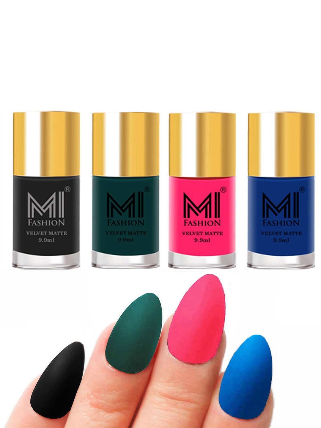 

MI FASHION Set Of 4 Velvet Matte Long Lasting Nail Polish- 9.9 ml Each, Green