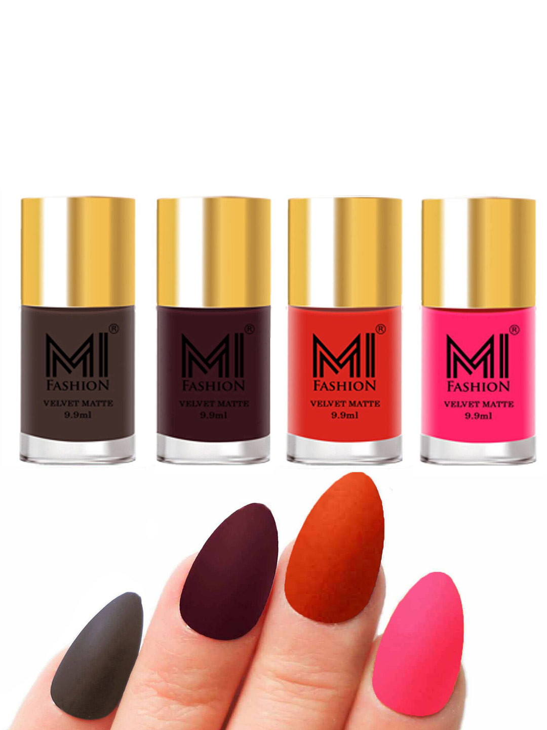 

MI FASHION Set Of 4 Velvet Matte Long Lasting Nail Polish- 9.9 ml Each, Pink