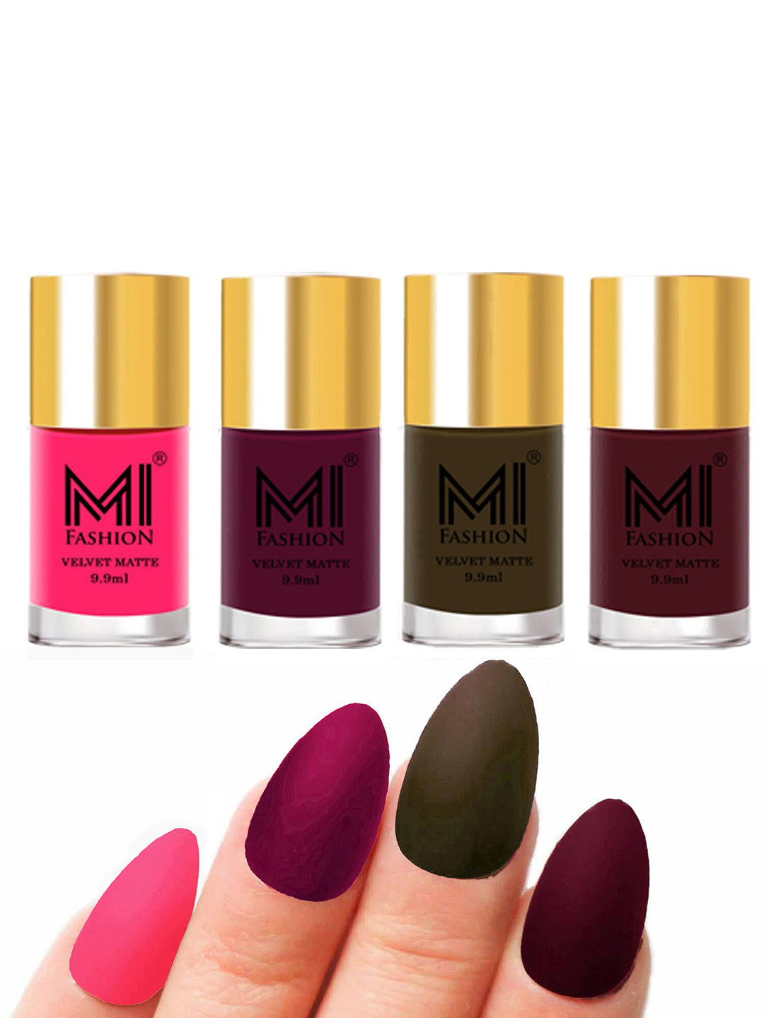 

MI FASHION Set Of 4 Velvet Matte Long Lasting Nail Polish- 9.9 ml Each, Pink