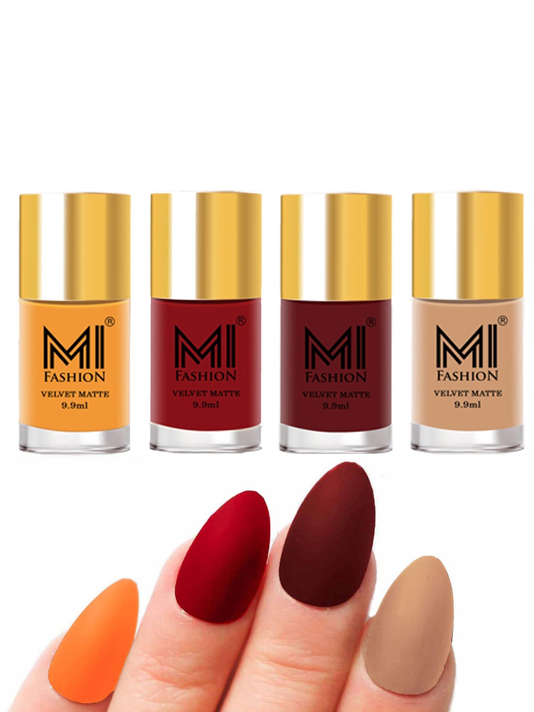 

MI FASHION Set Of 4 Velvet Matte Long Lasting Nail Polish- 9.9 ml Each, Orange