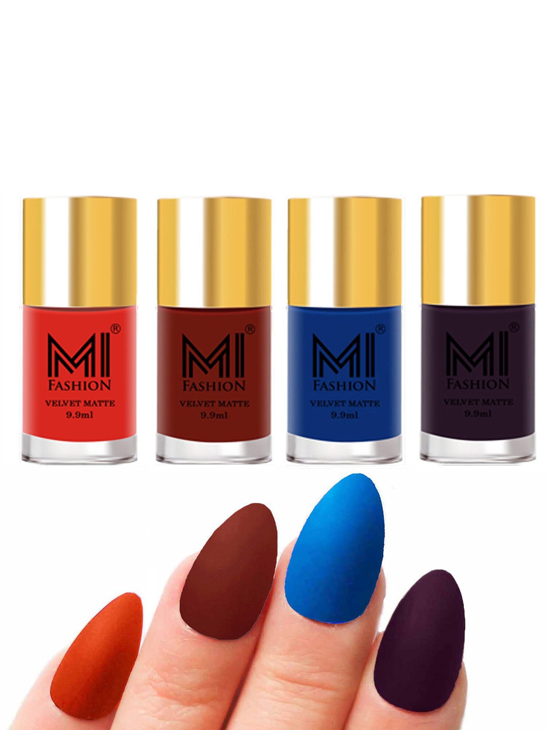 

MI FASHION Set Of 4 Velvet Matte Long Lasting Nail Polish- 9.9 ml Each, Orange