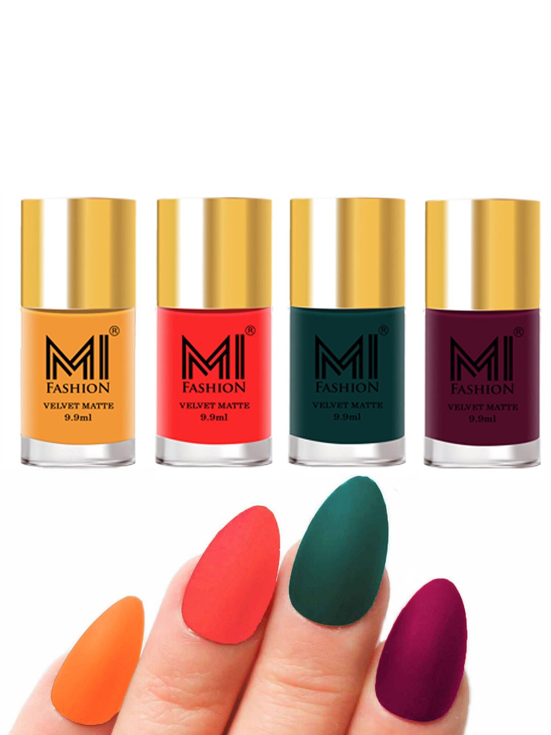 

MI FASHION Set Of 4 Velvet Matte Long Lasting Nail Polish- 9.9 ml Each, Green