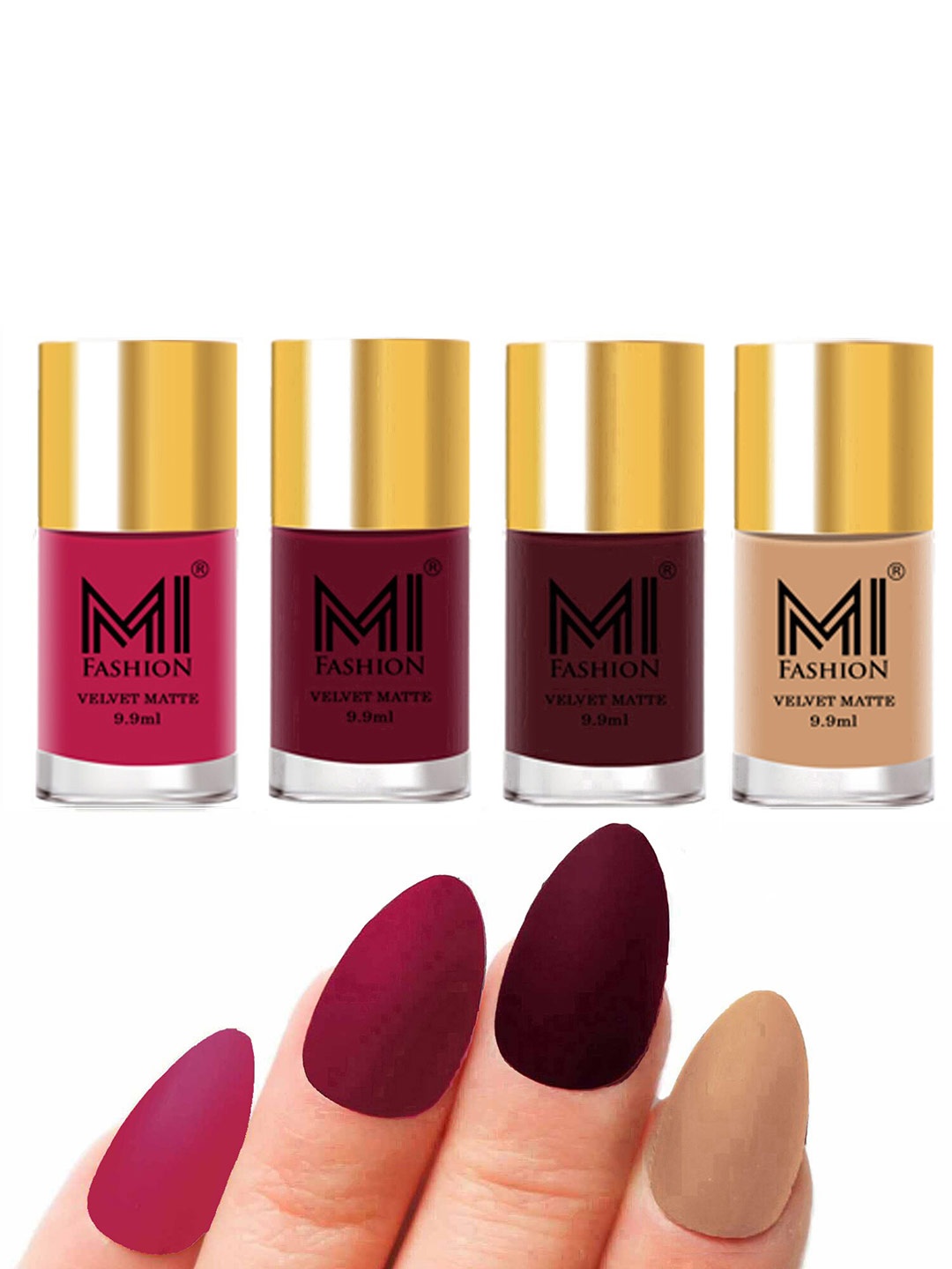 

MI FASHION Set Of 4 Velvet Matte Long Lasting Nail Polish- 9.9 ml Each, Pink