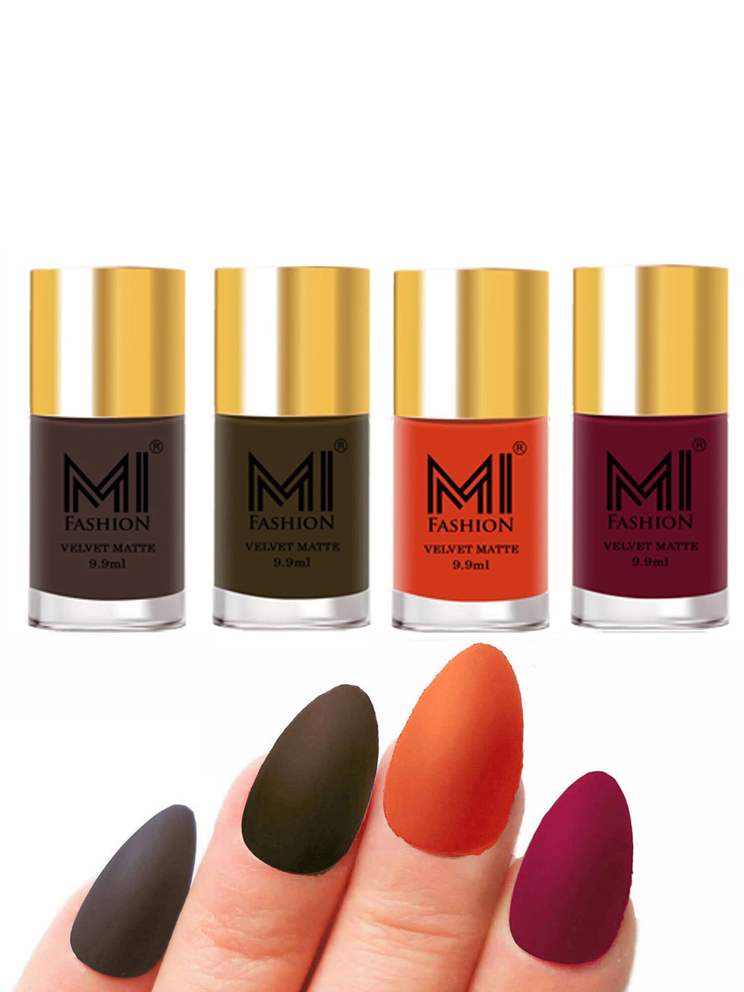

MI FASHION Set Of 4 Velvet Matte Long Lasting Nail Polish- 9.9 ml Each, Orange