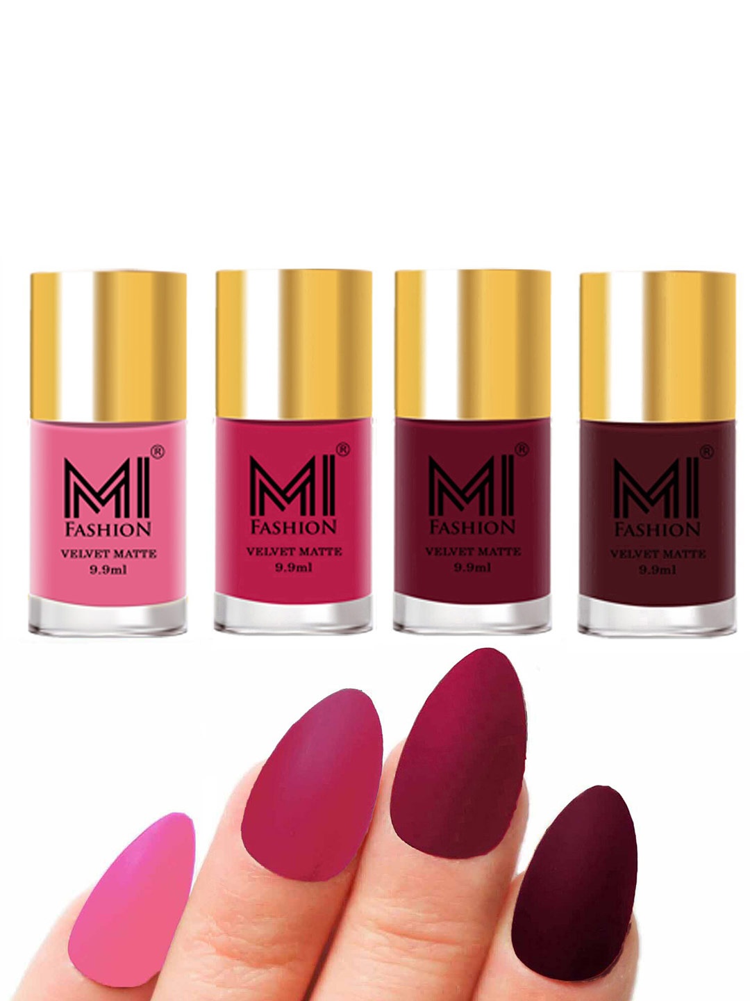 

MI FASHION Set Of 4 Velvet Matte Long Lasting Nail Polish- 9.9 ml Each, Red