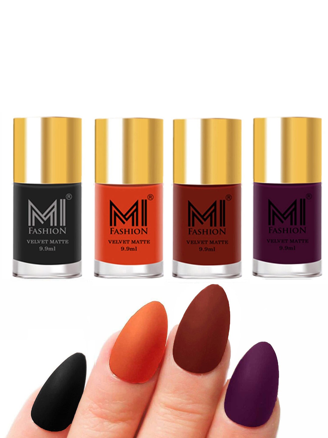 

MI FASHION Set Of 4 Velvet Matte Long Lasting Nail Polish- 9.9 ml Each, Orange