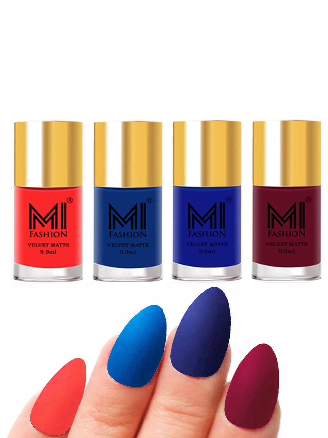 

MI FASHION Set Of 4 Velvet Matte Long-Lasting Nail Polish - 9.9ml each, Navy blue