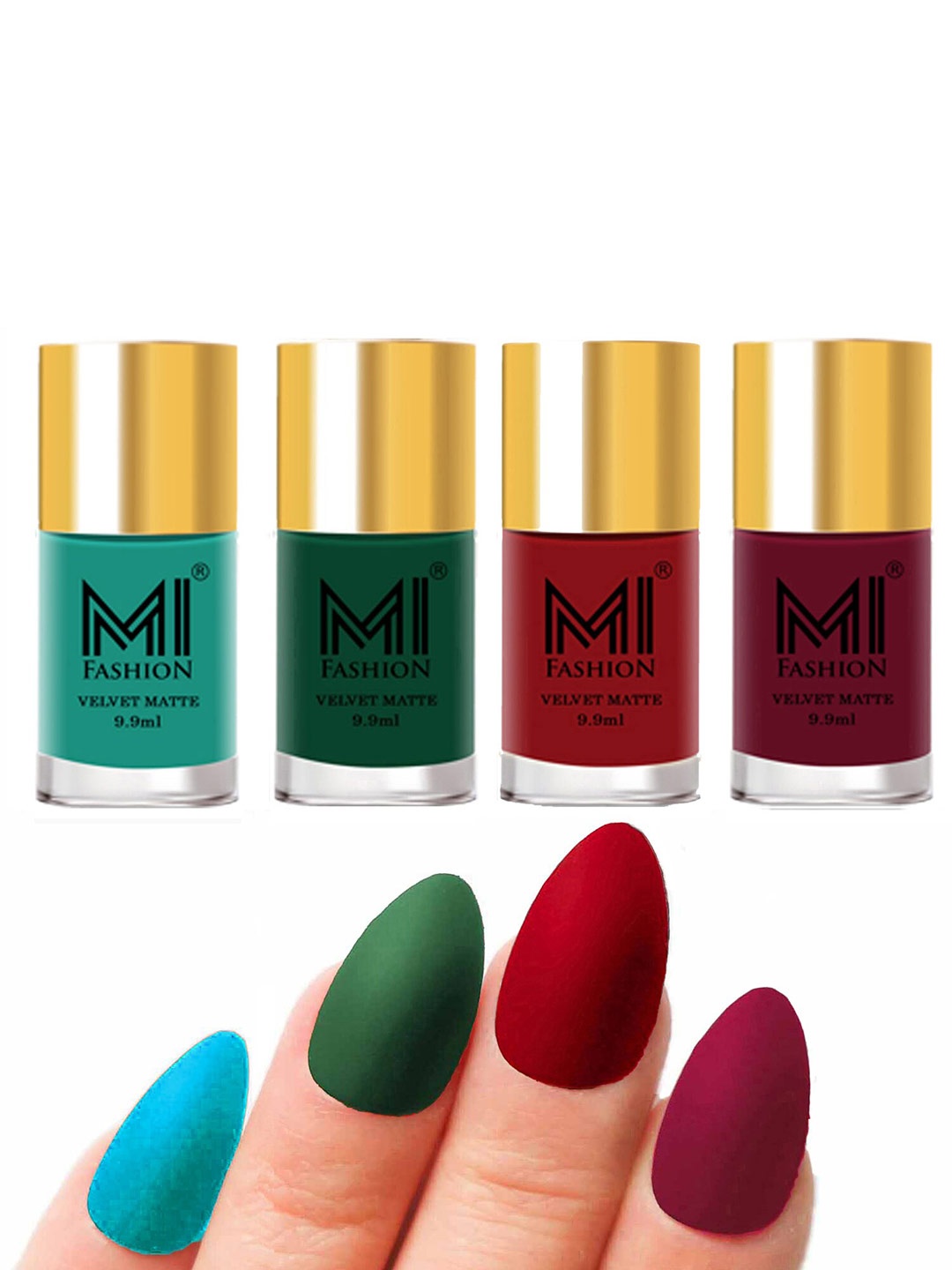

MI FASHION Set Of 4 Velvet Matte Long-Lasting Nail Polish - 9.9ml each, Blue