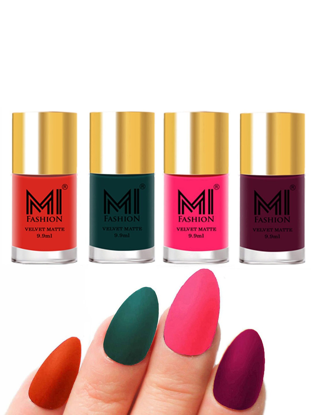 

MI FASHION Set Of 4 Velvet Matte Long-Lasting Nail Polish - 9.9ml each, Orange