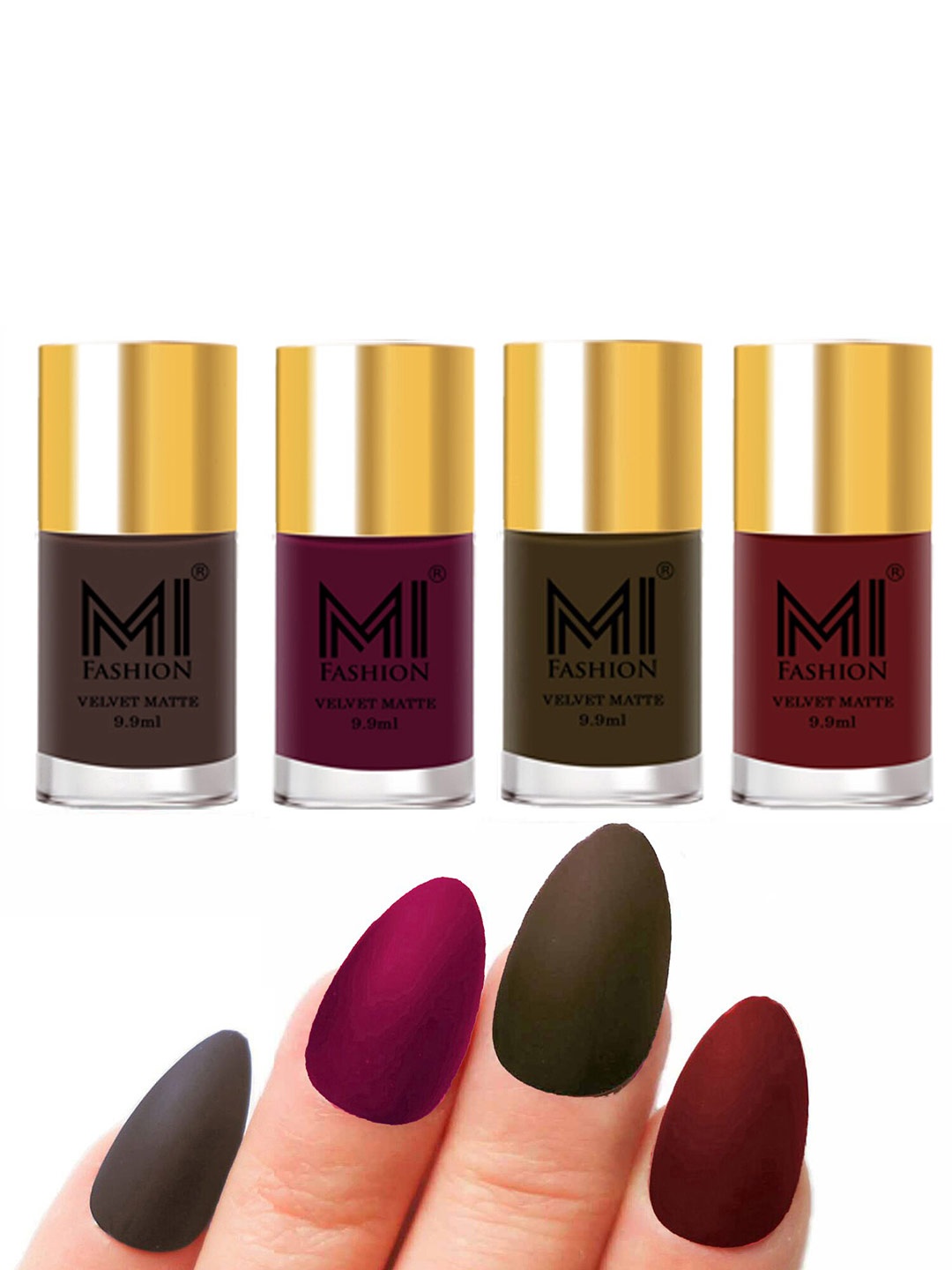 

MI FASHION Set Of 4 Velvet Matte Long-Lasting Nail Polish - 9.9ml each, Brown