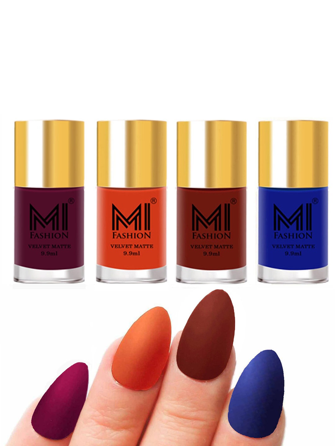 

MI FASHION Set Of 4 Velvet Matte Long-Lasting Nail Polish - 9.9ml each, Blue