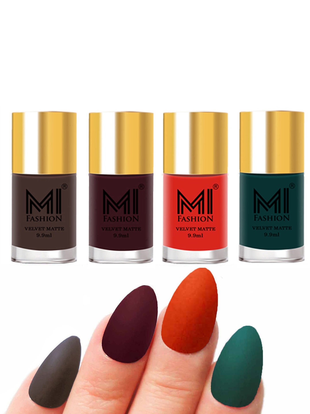 

MI FASHION Set Of 4 Velvet Matte Long-Lasting Nail Polish - 9.9ml each, Orange