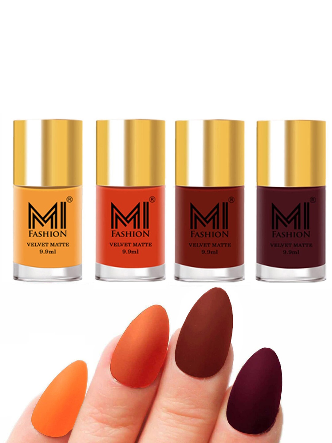 

MI FASHION Set Of 4 Velvet Matte Long-Lasting Nail Polish - 9.9ml each, Orange