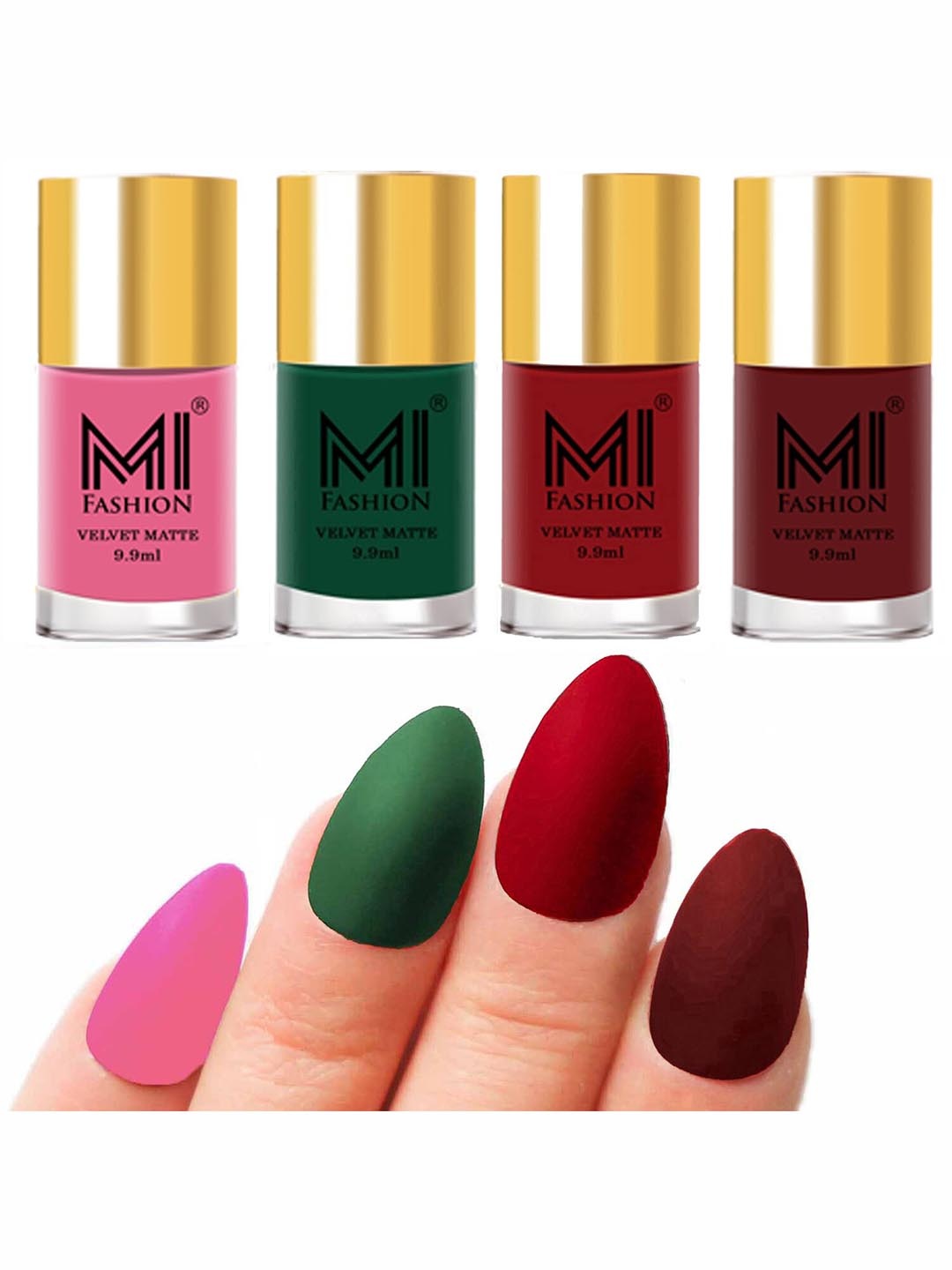 

MI FASHION Set Of 4 Velvet Matte Long-Lasting Nail Polish - 9.9ml each, Red