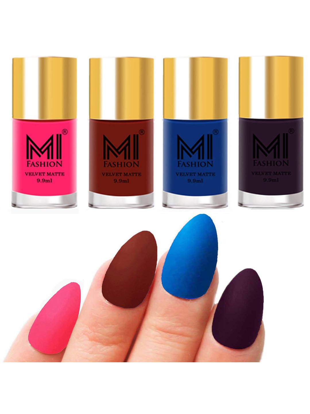 

MI FASHION Set Of 4 Velvet Matte Long-Lasting Nail Polish - 9.9ml each, Purple