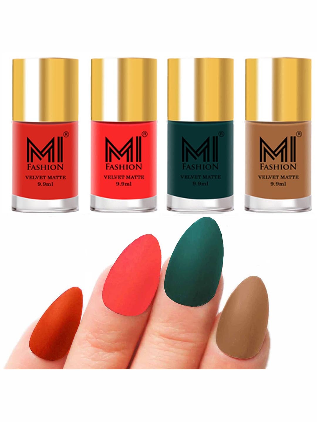 

MI FASHION Set Of 4 Velvet Matte Long-Lasting Nail Polish - 9.9ml each, Orange
