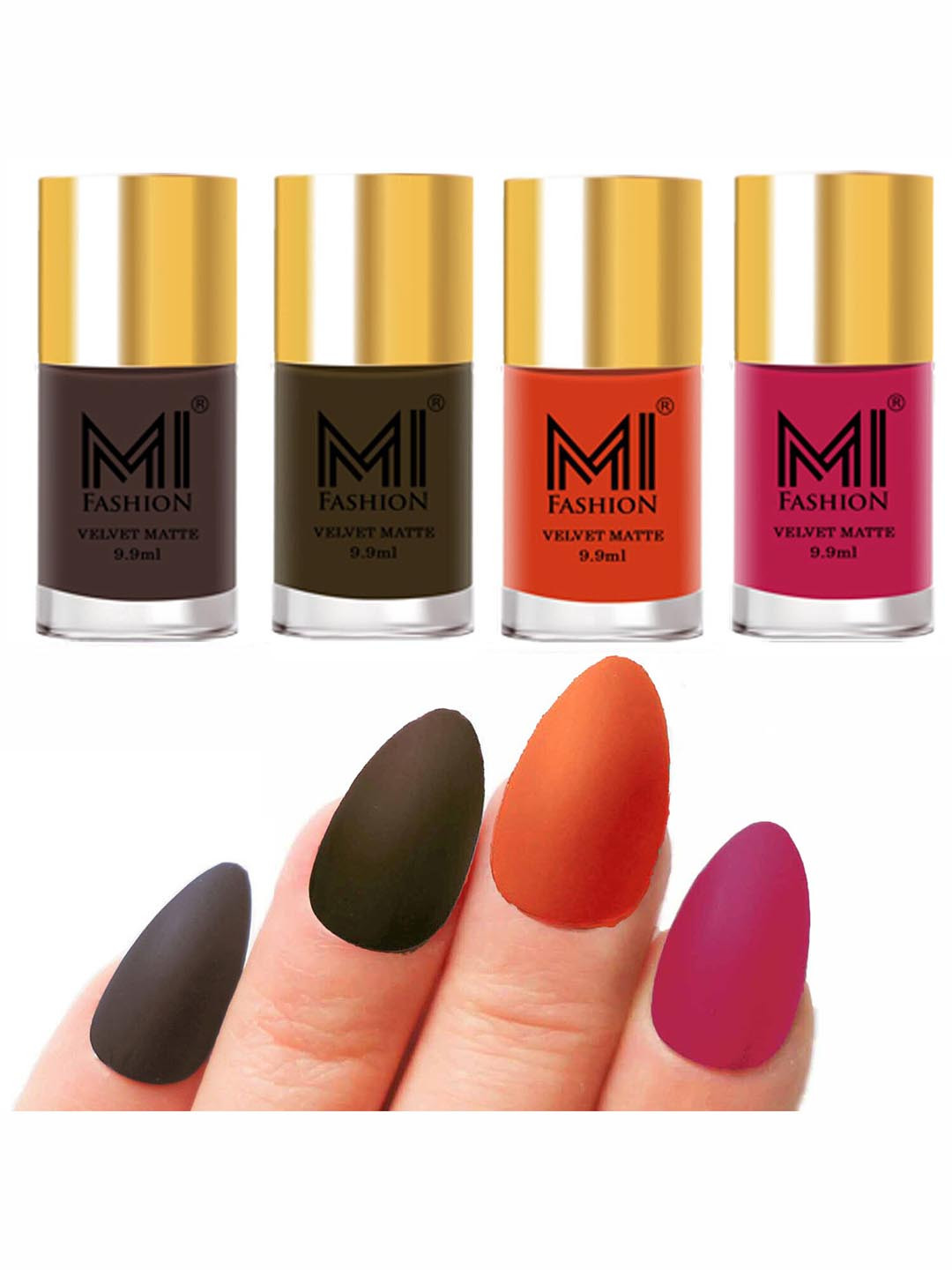 

MI FASHION Set Of 4 Velvet Matte Long-Lasting Nail Polish - 9.9ml each, Coffee brown