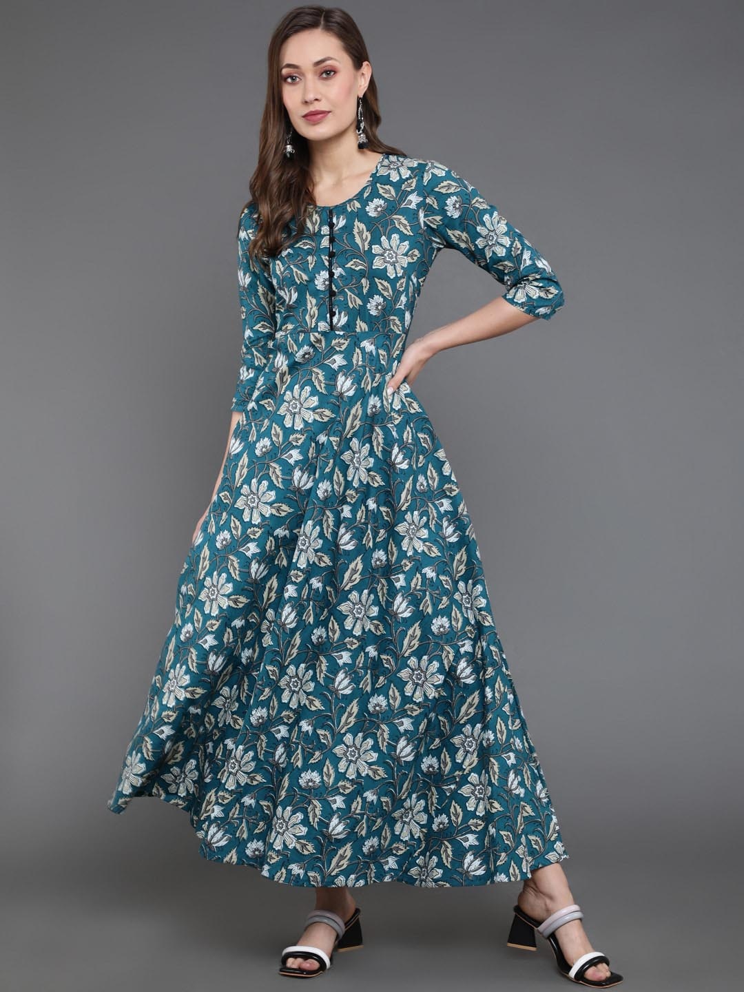 

antaran Floral Tie-Up Neck Maxi Dress, Blue