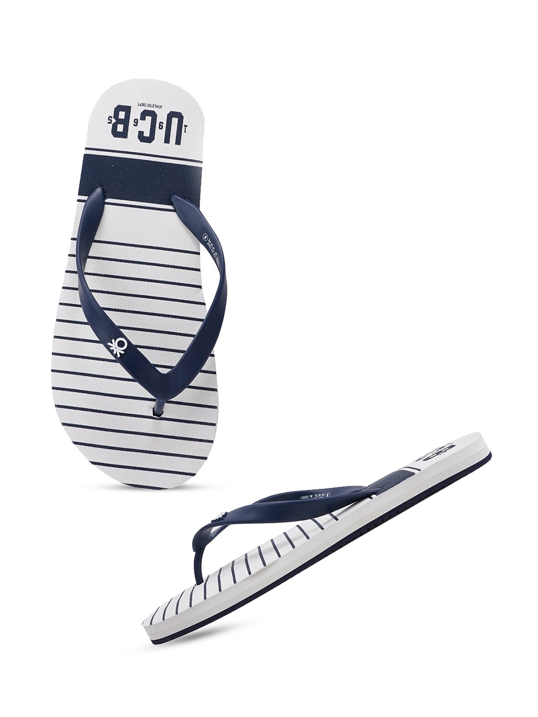 

United Colors of Benetton Men Striped Rubber Thong Flip-Flops, White