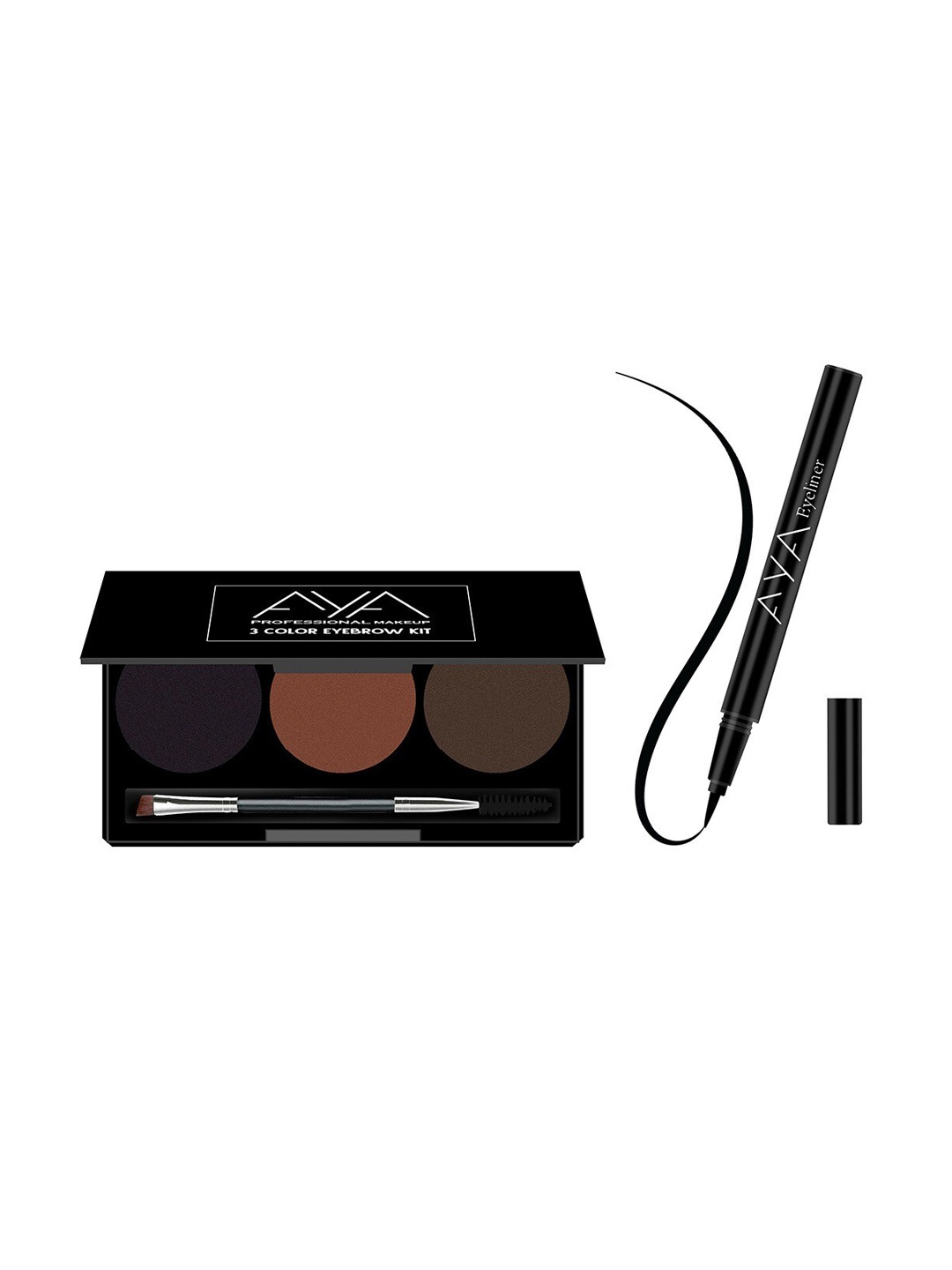 

AYA Set Of 2 Waterproof Eyeliner Pen & 3 Colour Eyebrow Kit, Black