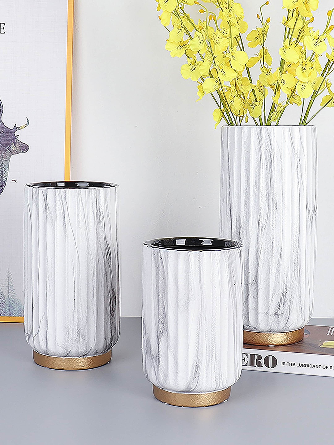 

Art Street White & Gold-Toned Textured Ceramic Flower Vase