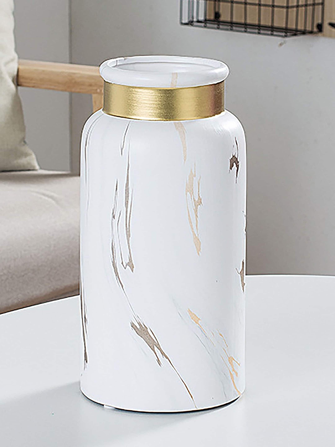 

Art Street White & Gold-Toned Marble Design Ceramic Vase