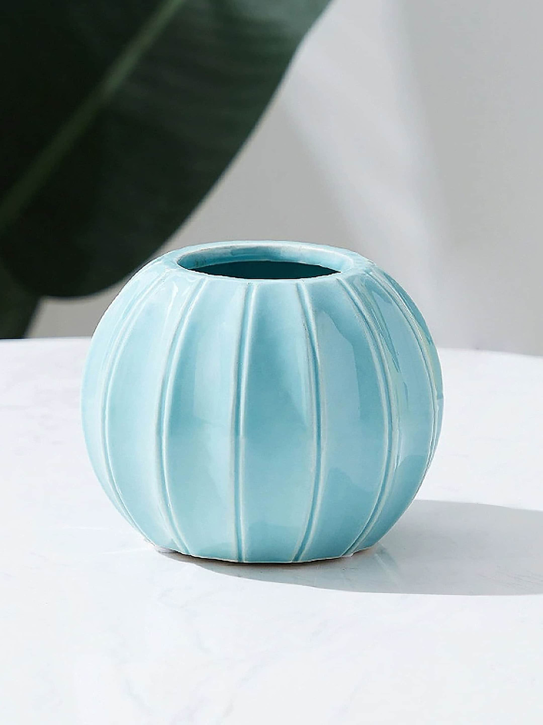 

Art Street Blue Textured Round Glazed Vintage Ceramic Vase