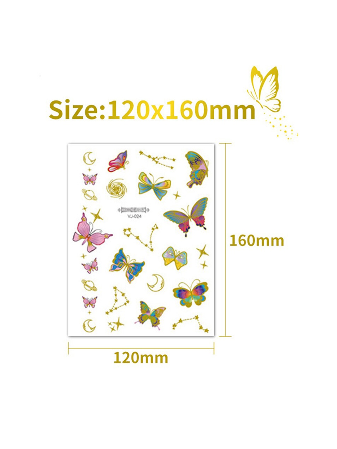 

S.A.V.I. Butterfly & Celestial Designs Temporary Tattoo Stickers - Multicoloured, Gold