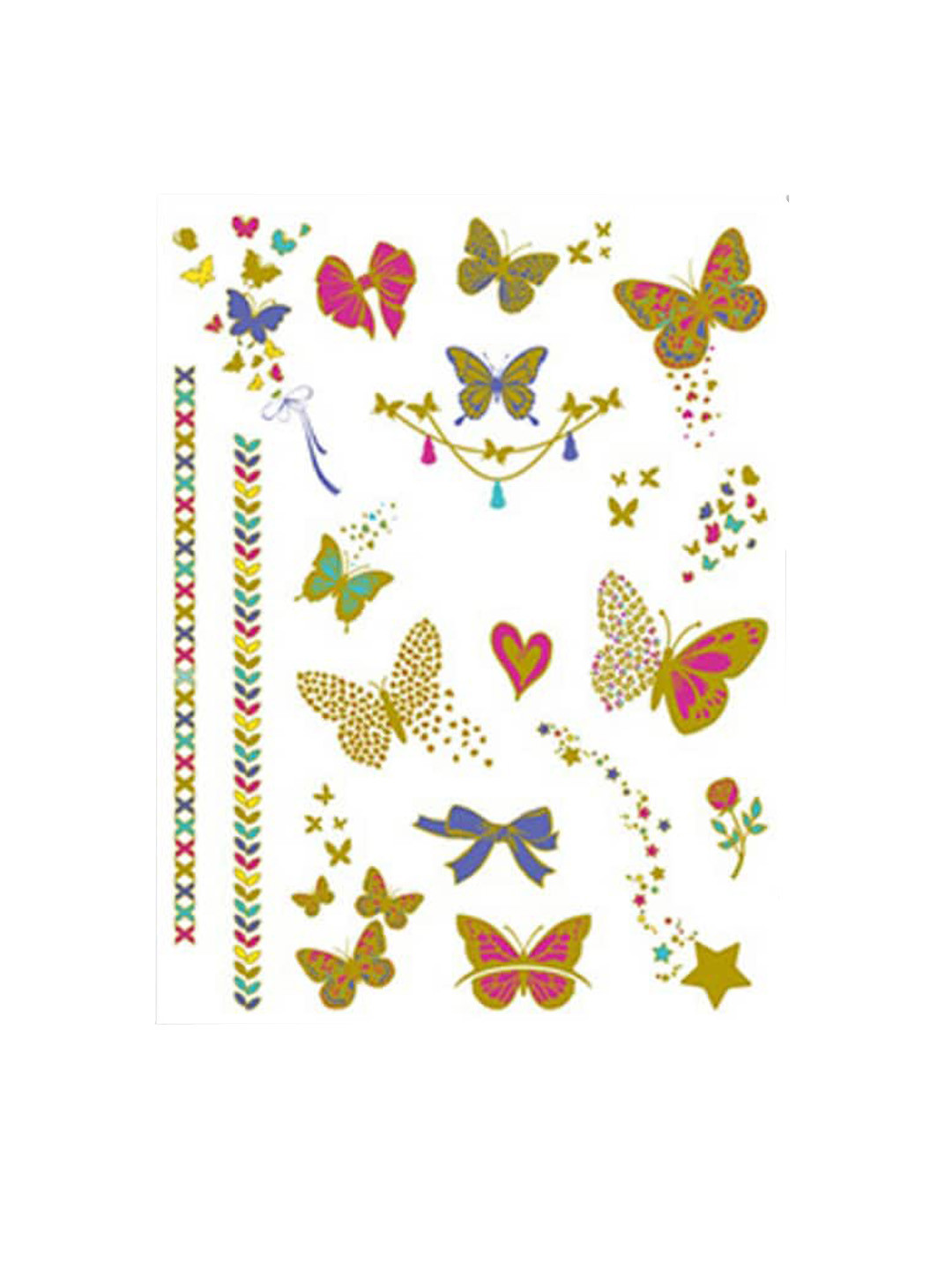 

S.A.V.I. Butterflies & Hearts Design Temporary Tattoo Stickers - Multicoloured, Gold