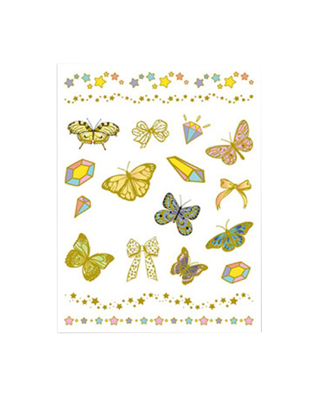 

S.A.V.I. Butterflies & Bows Stars Diamond Temporary Tattoo Stickers - Multicoloured, Gold
