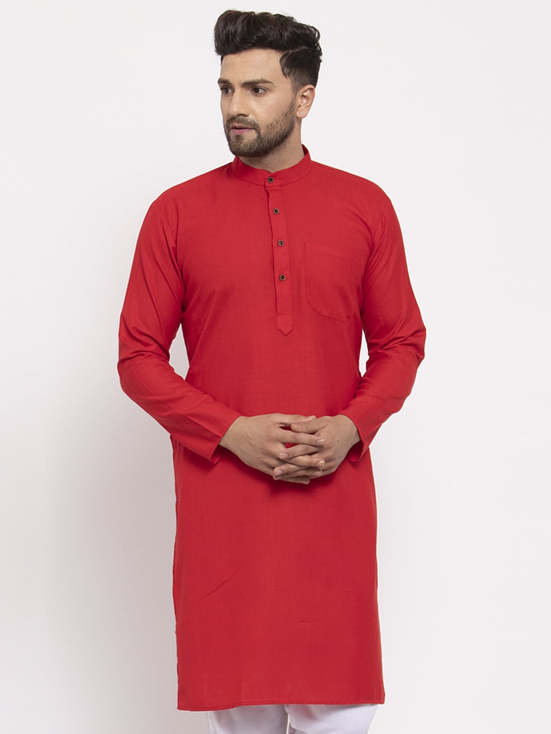 

Jompers Mandarin Collar Pure Cotton Straight Kurta, Red