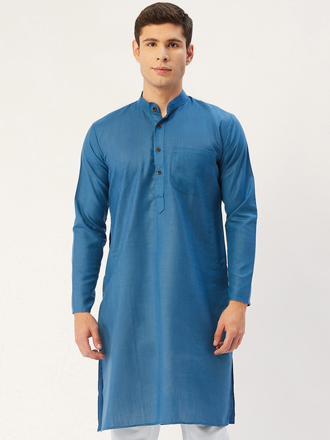 

Jompers Mandarin Collar Cotton Straight Kurta, Blue