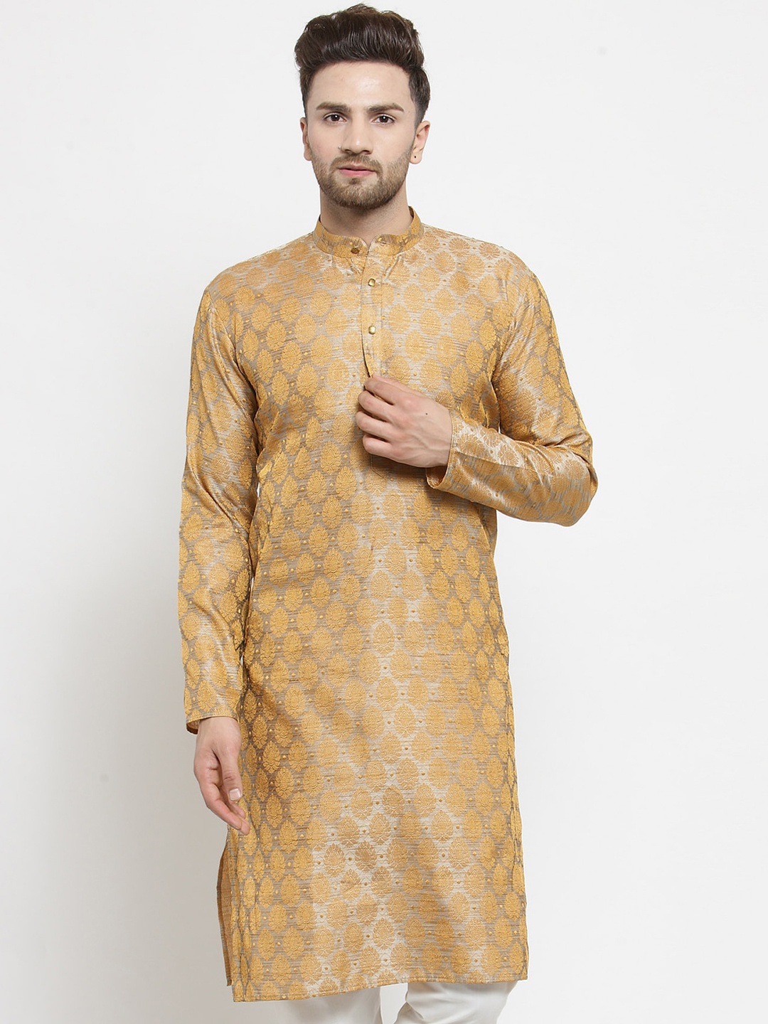 

Jompers Ethnic Motifs Woven Design Jacquard Kurta, Gold