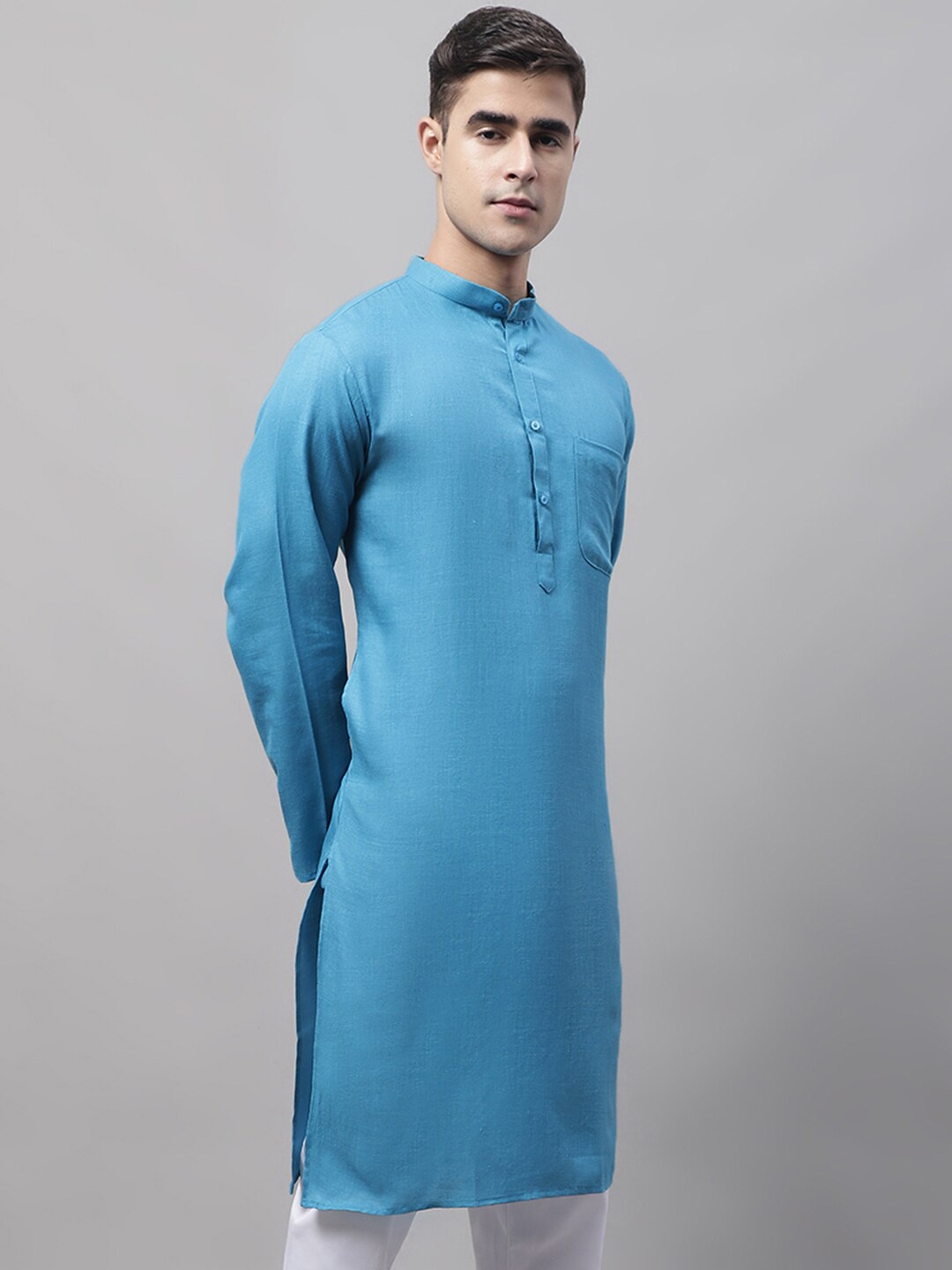 

Jompers Mandarin Collar Long Sleeves Kurta, Blue