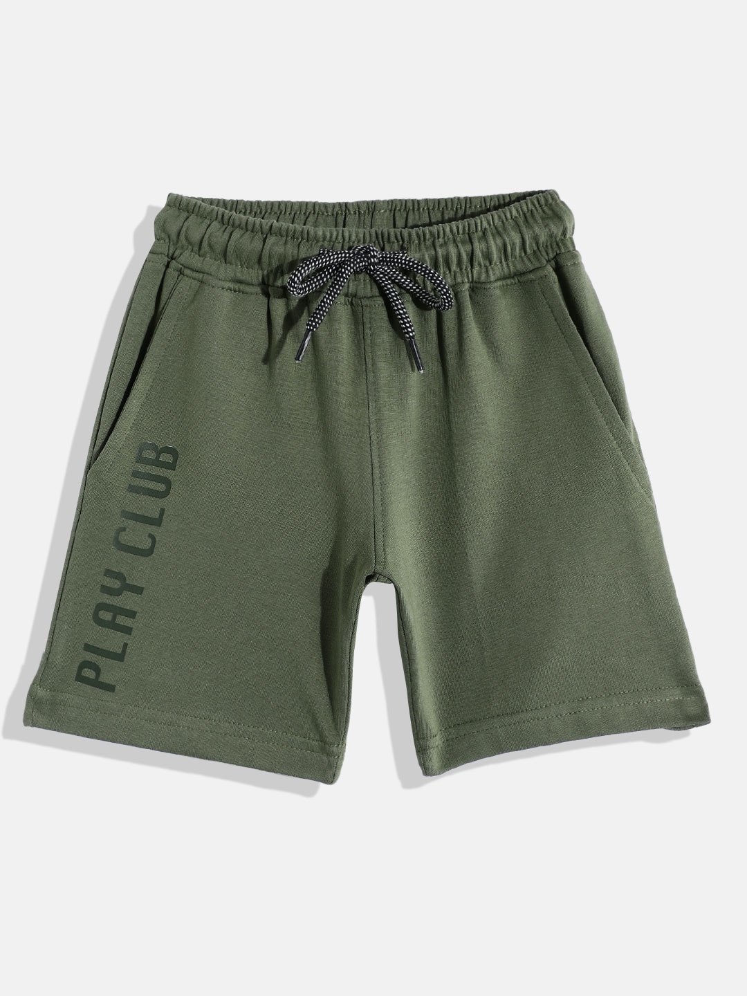 

HERE&NOW Boys Typography Printed Shorts, Olive