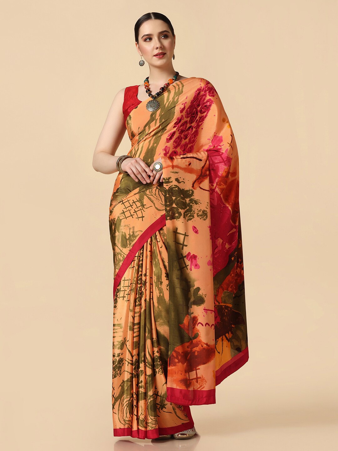 

Mitera Abstract Printed Saree, Beige