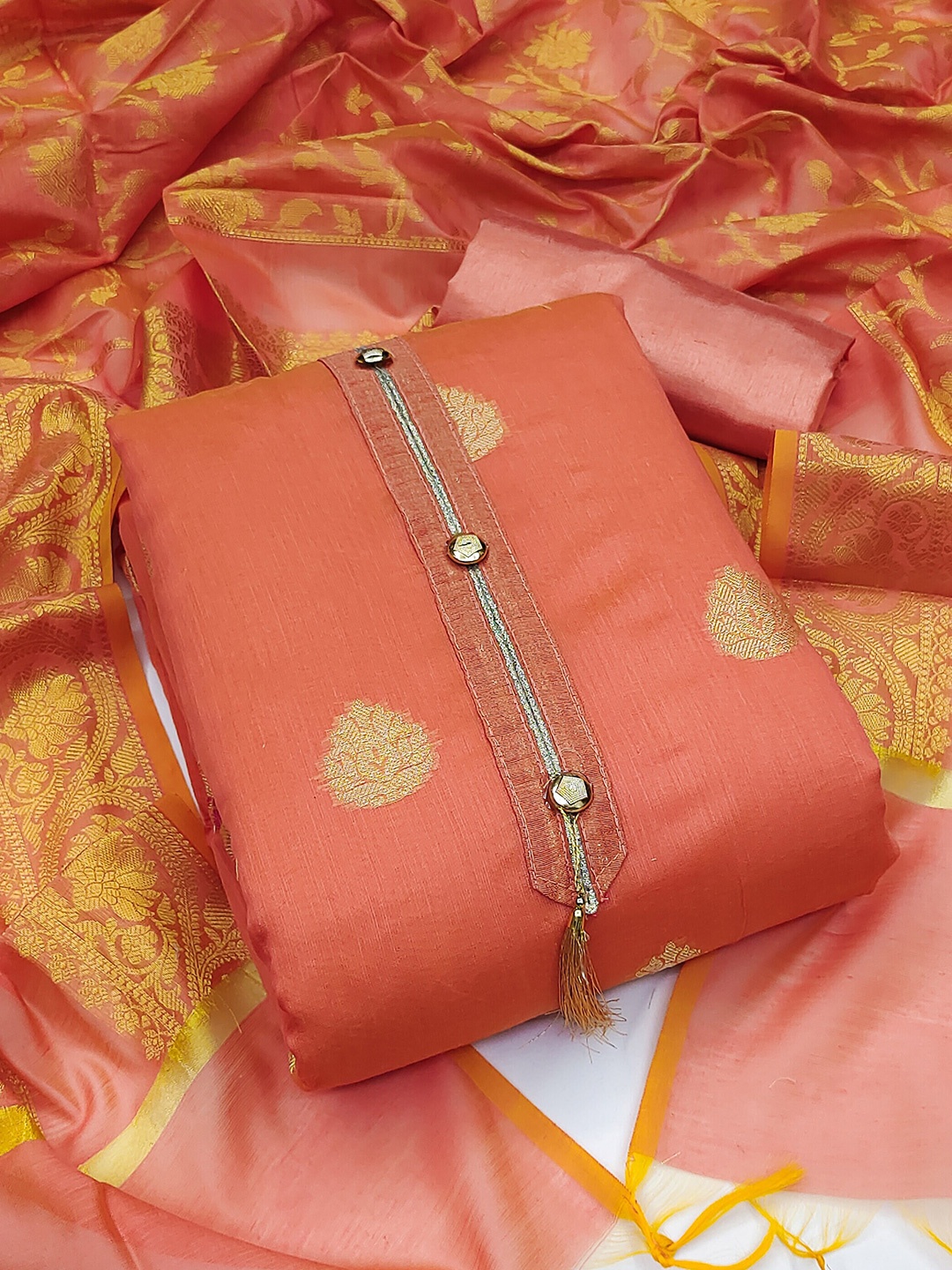 

KALINI Unstitched Dress Material, Peach