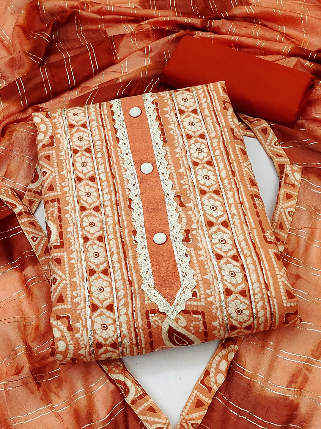 

KALINI Printed Unstitched Dress Material, Orange