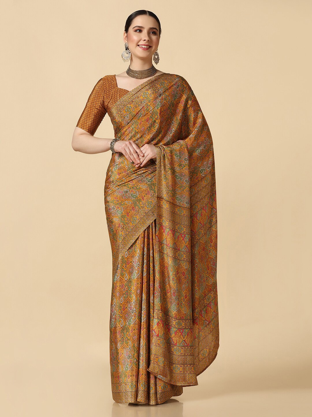 

Satrani Ethnic Motifs Printed Saree, Yellow