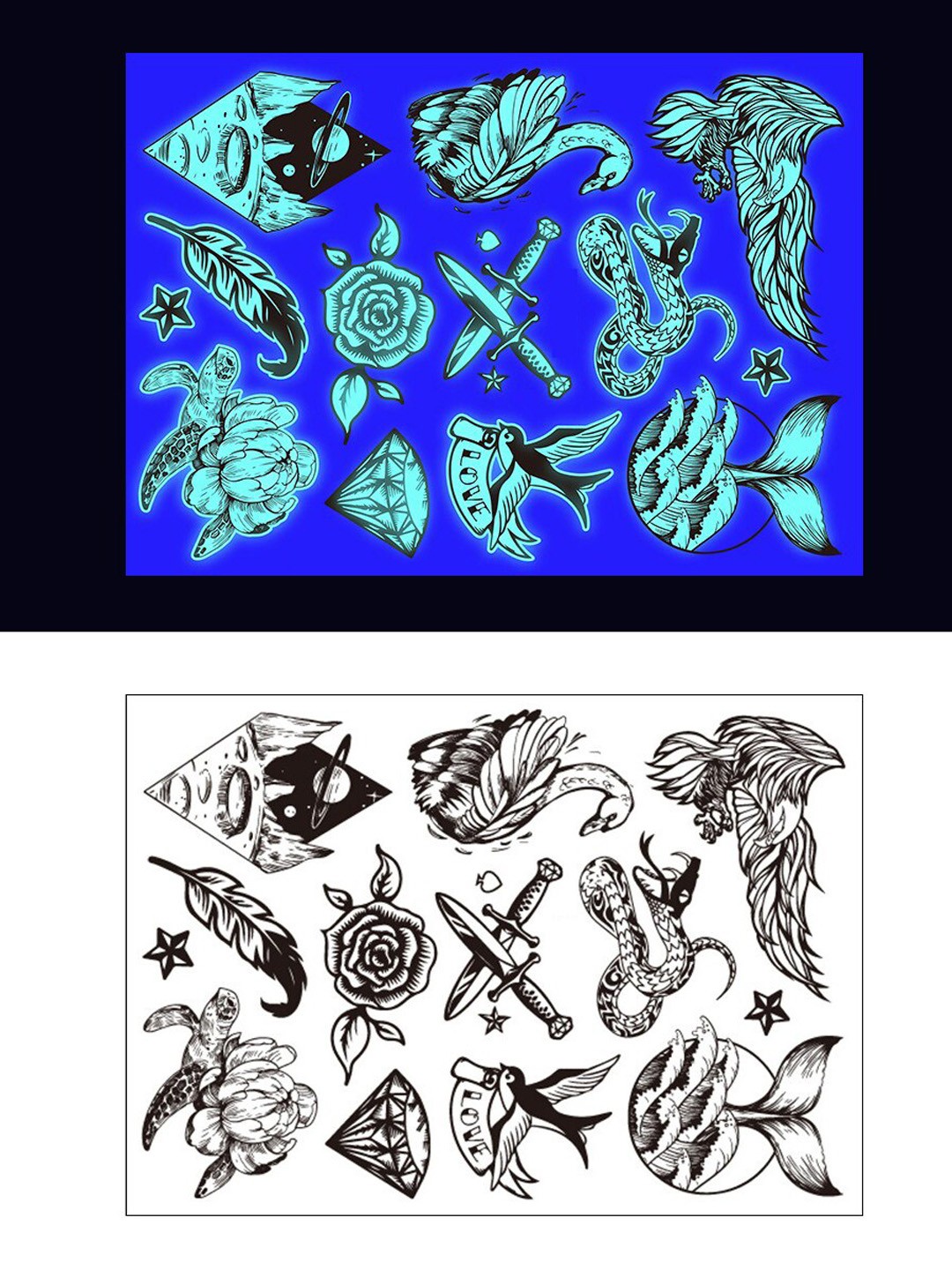 

S.A.V.I. Neon UV Temporary Waterproof Glow In the Dark Tattoo Stickers- Black