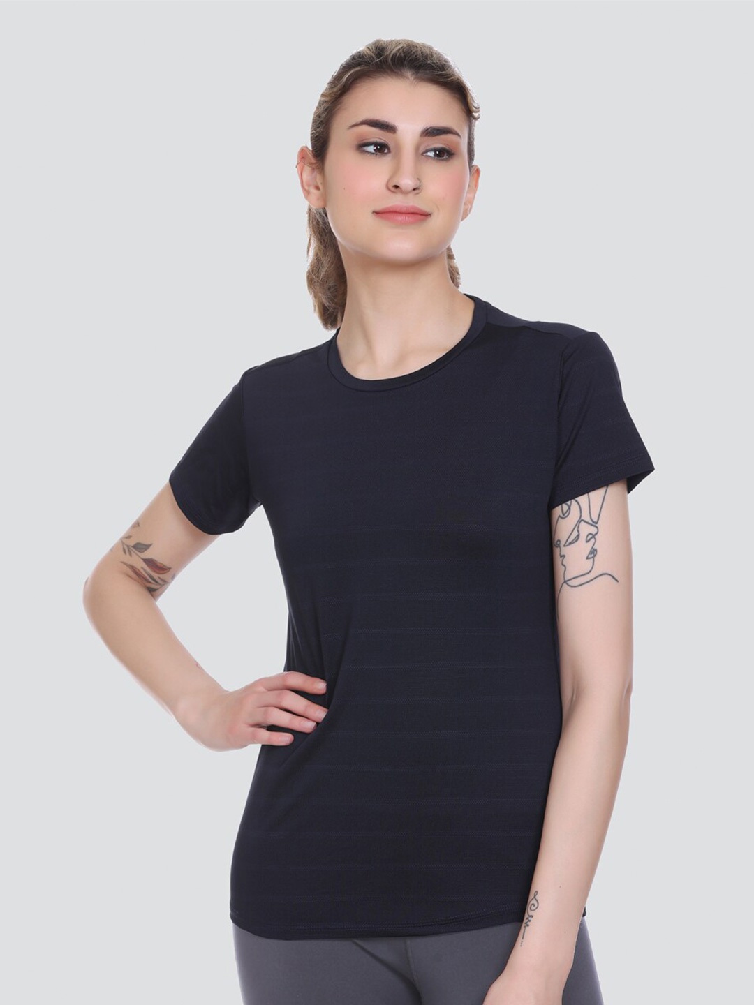 

AGON Striped Round Neck T-shirt, Navy blue