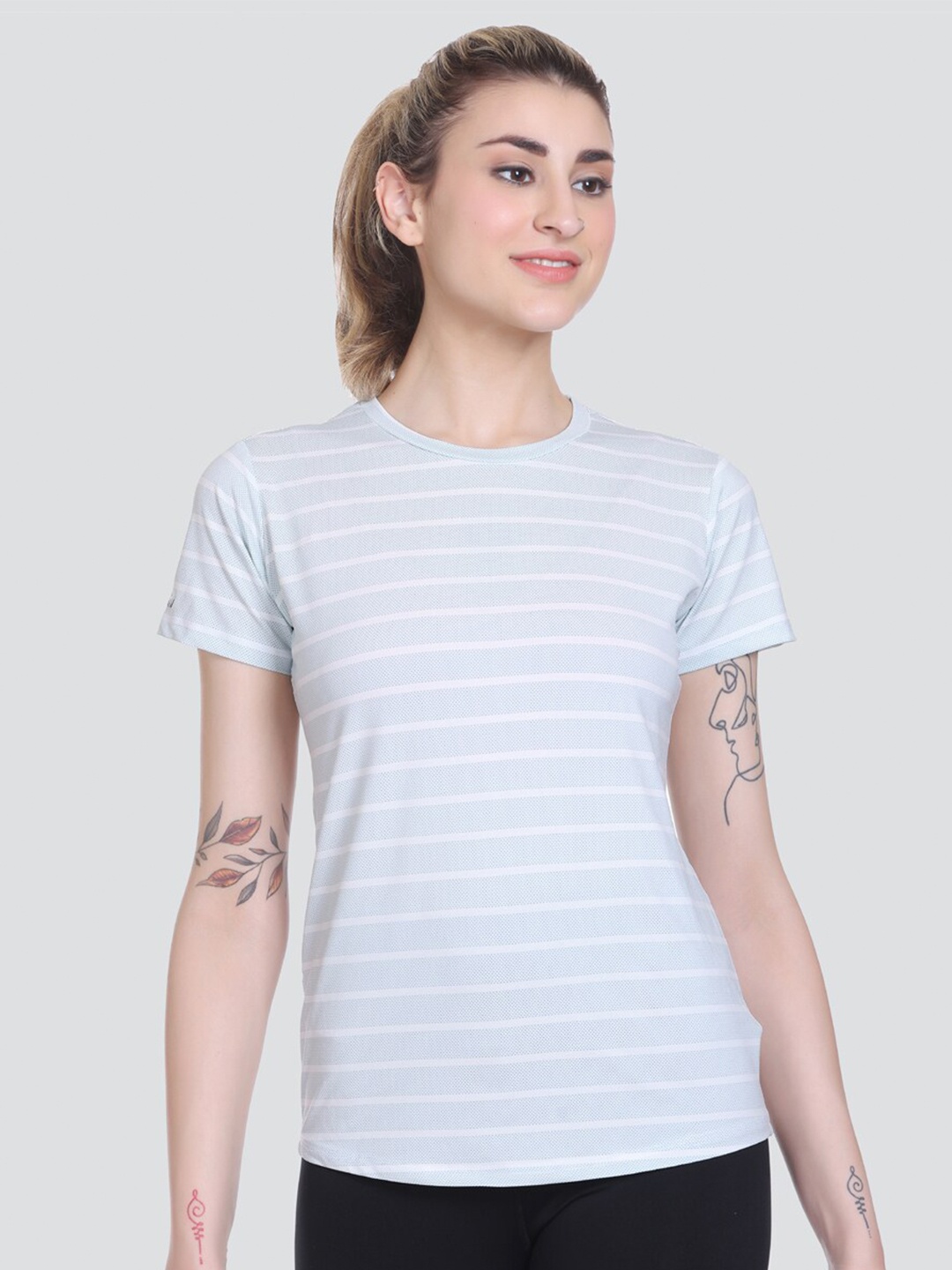 

AGON Striped Round Neck Sports T-shirt, Sea green